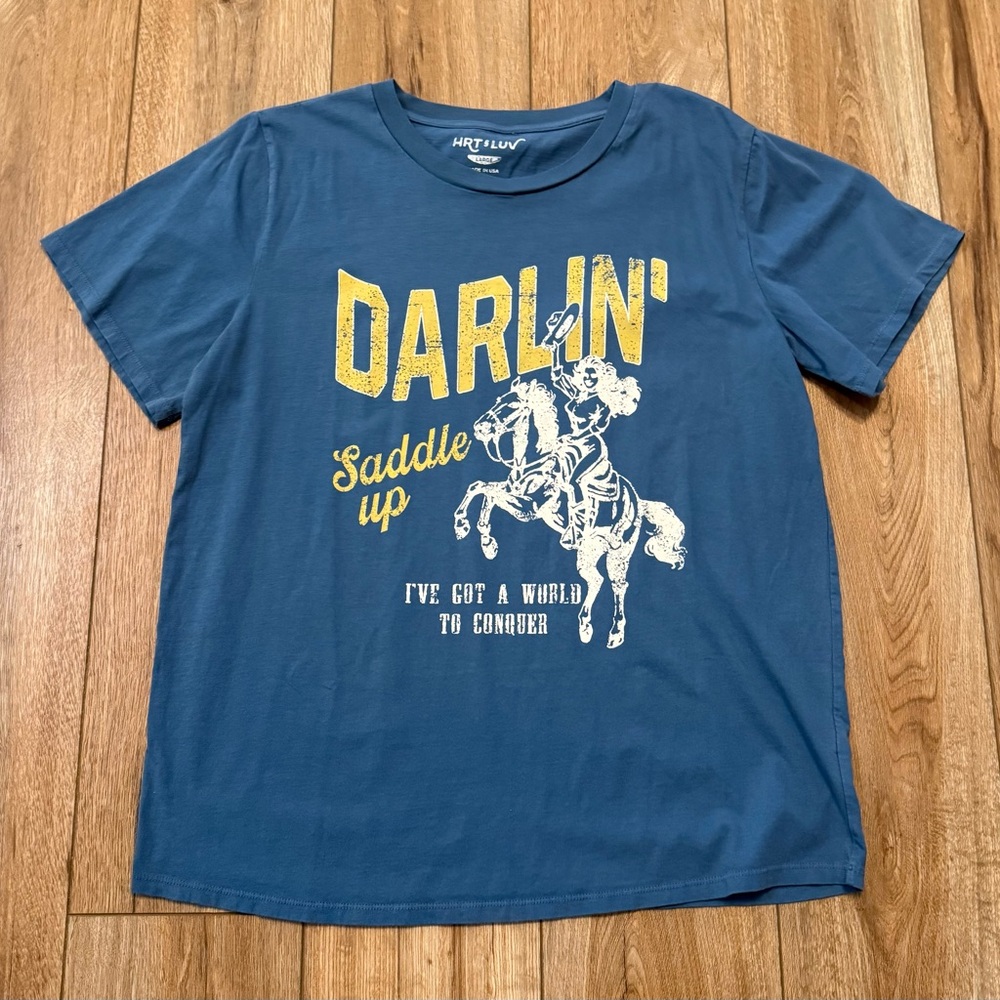 Blue Graphic T-Shirt with Yellow Print